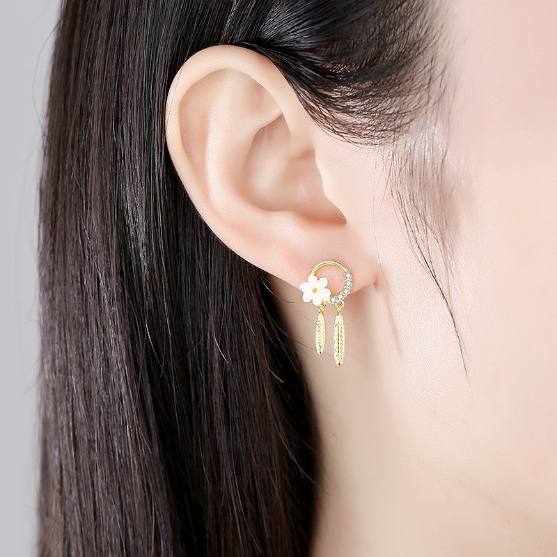 Bông Tai Bạc S925 Hoa Lá Mùa Xuân Dễ Thương | Khuyên Tai Nữ Trang Sức Bạc Thời Trang