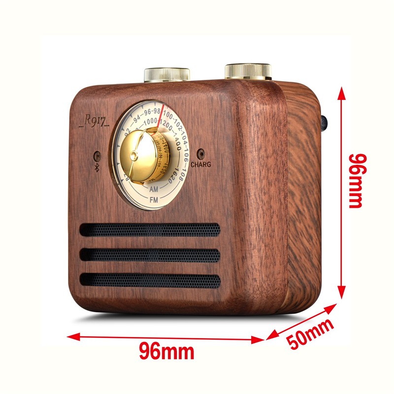 ĐÀI RADIO AM/FM VÂN GỖ PIN SẠC KIÊM LOA BLUETOOTH CỔ ĐIỂN NHỎ XINH R-917