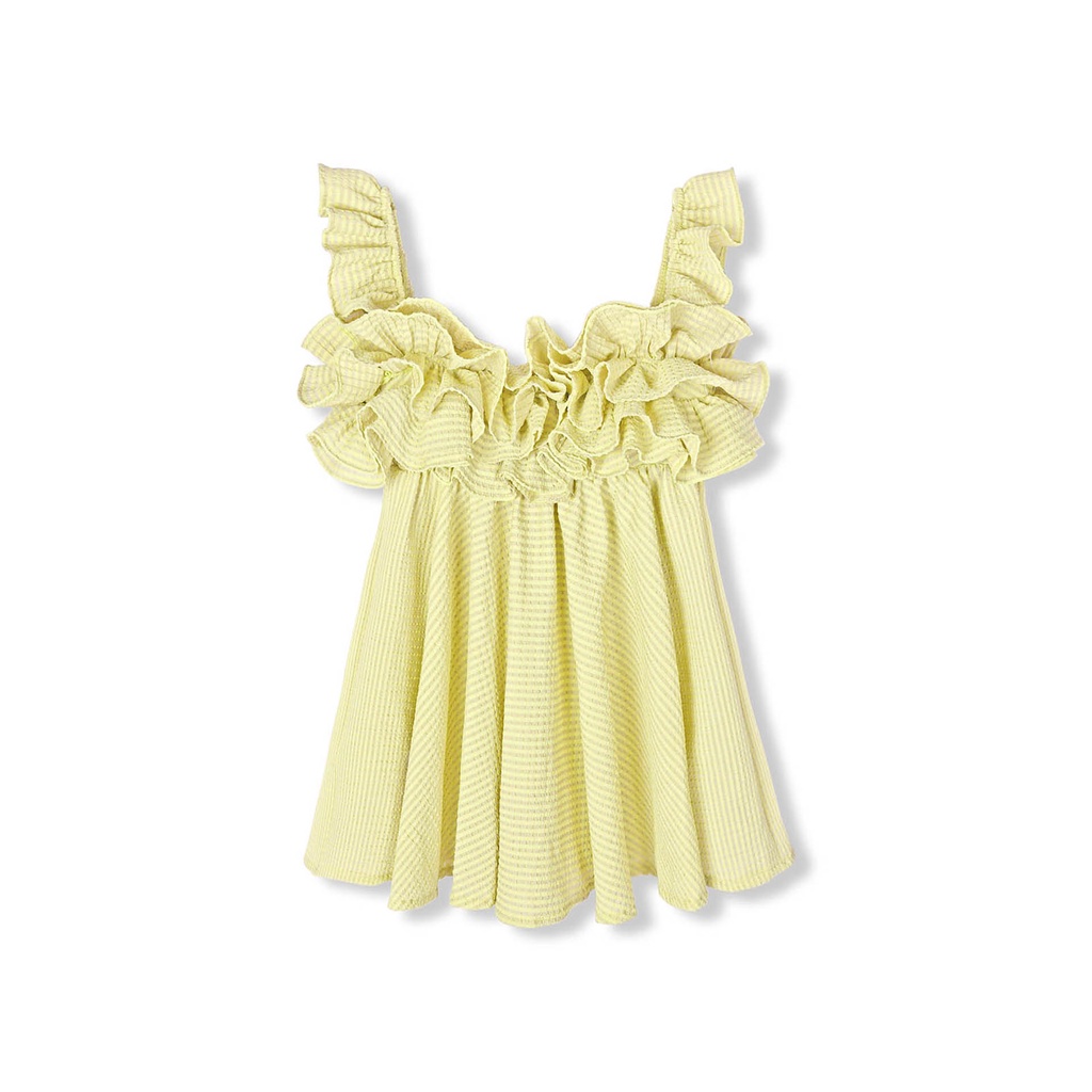 Đầm Ngắn Nữ Mini Ruffle Chest , Chất Vải Kate Sọc Thoải Mái , WDN000252 ,SOMEHOW