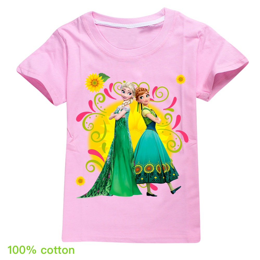 Áo Thun 100% Cotton Cổ Tròn In Hình Công Chúa Trong Phim Hoạt Hình Frozen 2020