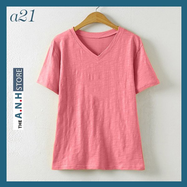 Áo thun xược cổ tim cổ V nữ, tay ngắn , phom suông nhẹ basic ANHSTORE, thun giấy cổ tim nữ phong cách Hàn Quốc
