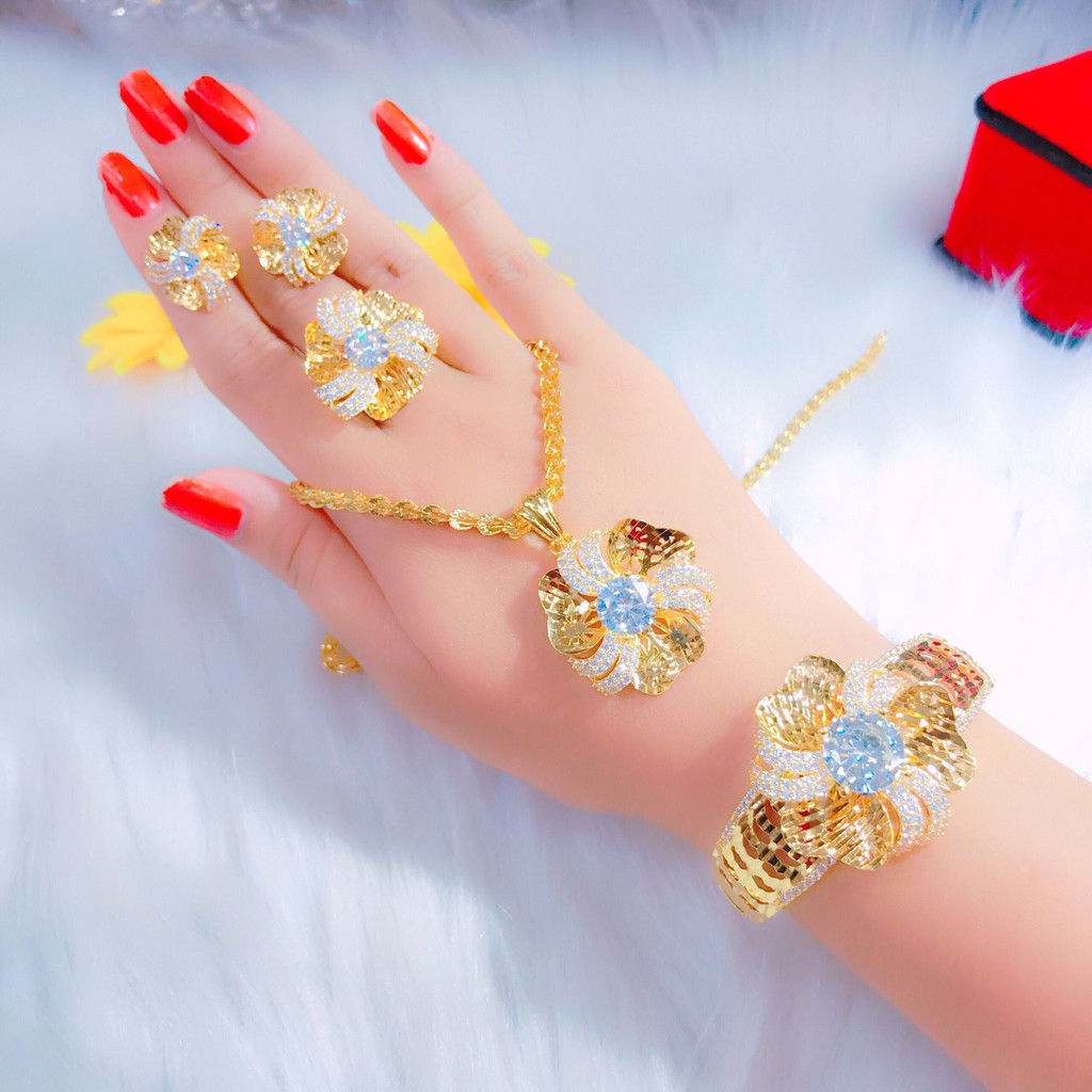 Bộ trang sức hoa xoáy 4 món mạ vàng 18k cao cấp