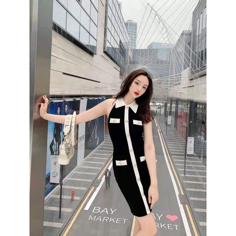 Váy len body sát nách có cổ thương hiệu Burberry BBR cao cấp