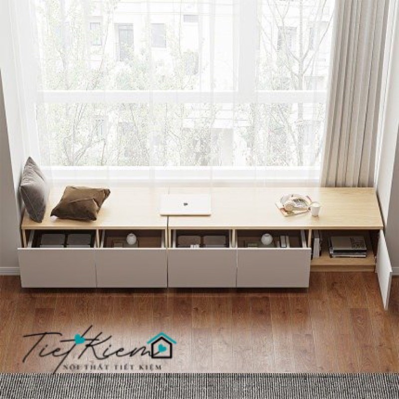 Ghế cửa sổ Nội Thất Tiết Kiệm cho cửa sổ ban công vân gỗ đã lắp ráp T0008