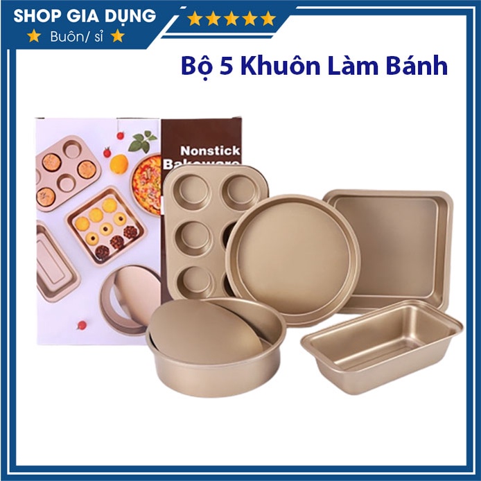 Bộ 5 Khuôn Làm Bánh Chống Dính Cao Cấp Chất Liêu Carbon Màu Gold Sang Trọng