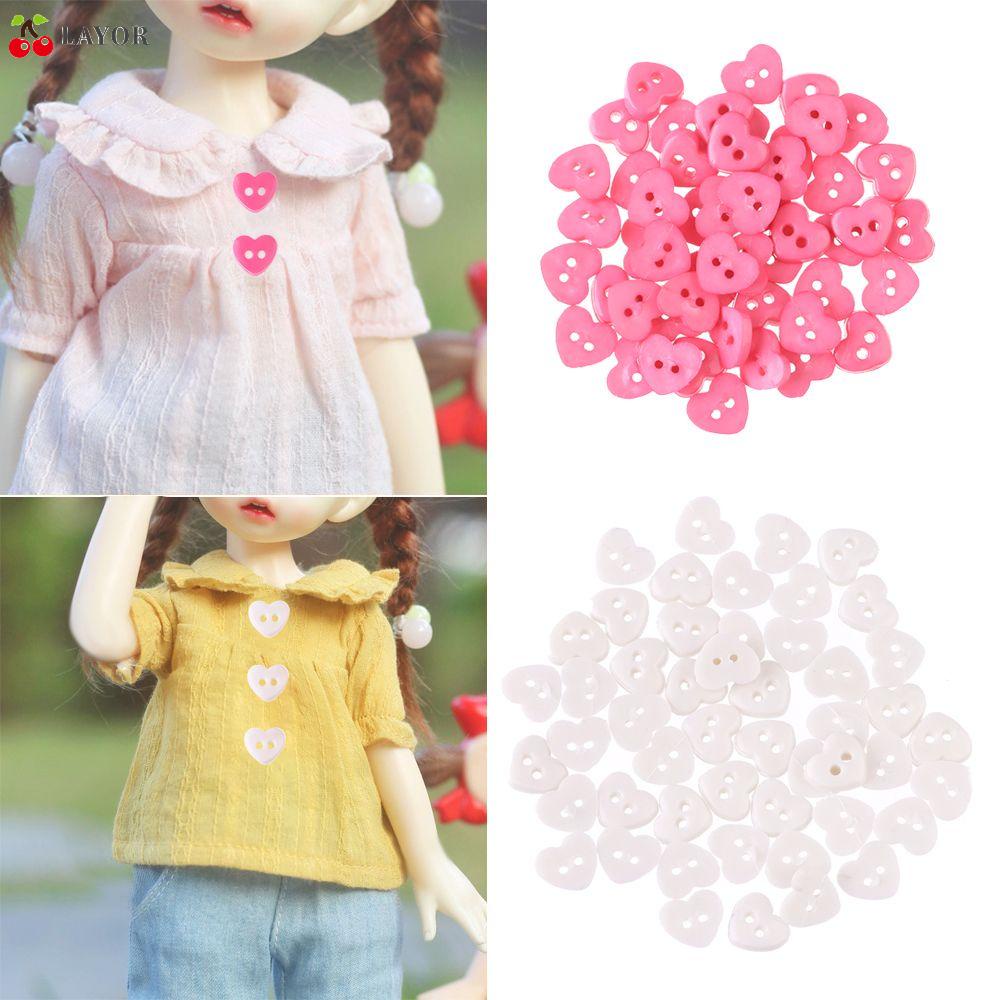 Set 50 Nút Trái Tim 6mm Nhiều Màu Sắc May Vá Cho Búp Bê