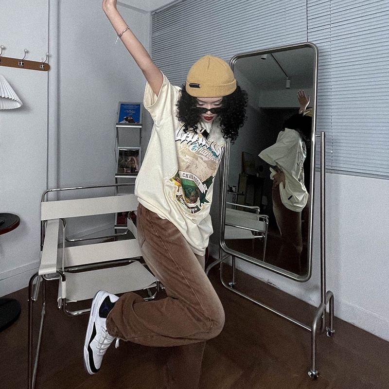 Áo Thun Ngắn Tay Cổ Tròn In Hình Phong Cảnh Thời Trang Nữ