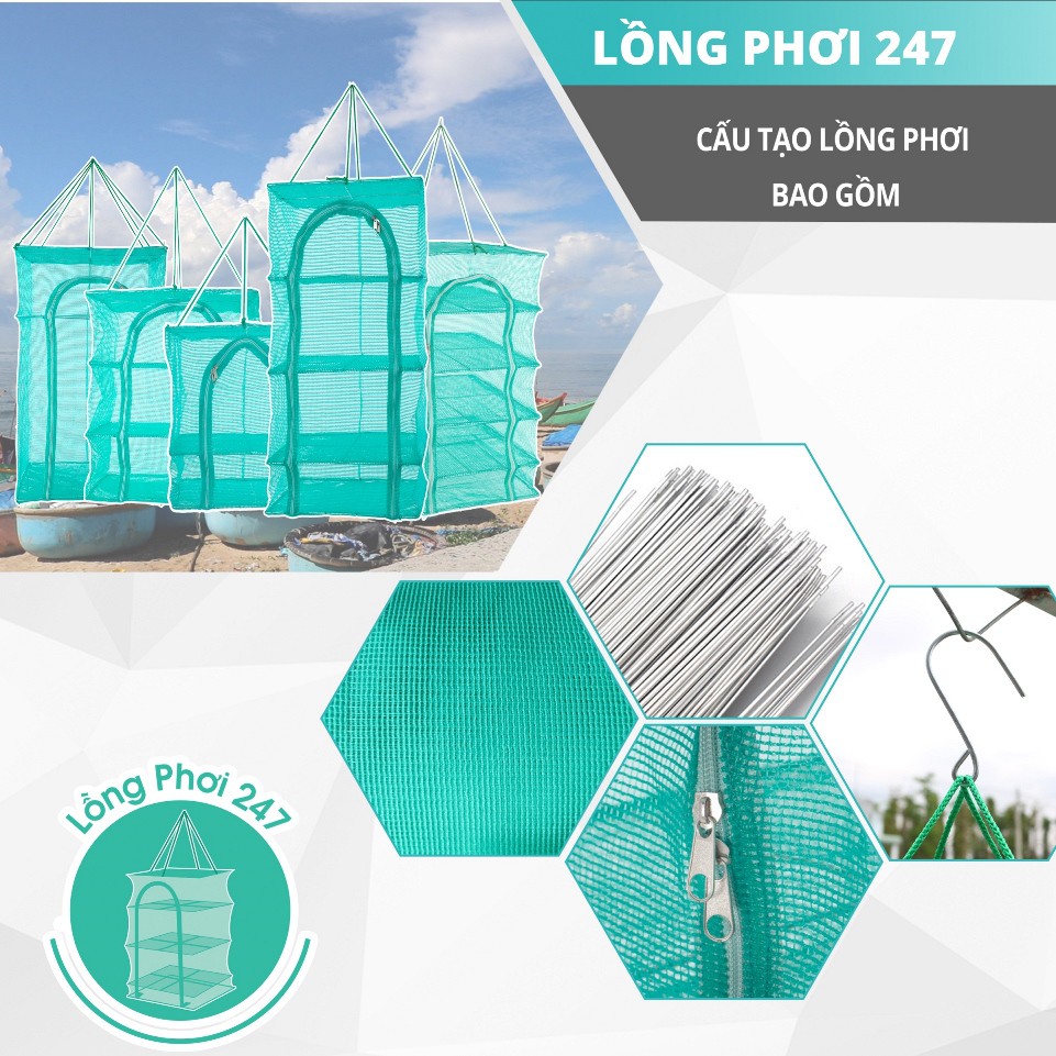 Lồng phơi 247 - Chống côn trùng, Bảo đảm an toàn vệ sinh thực phẩm. 1 tầng 35x35x35cm