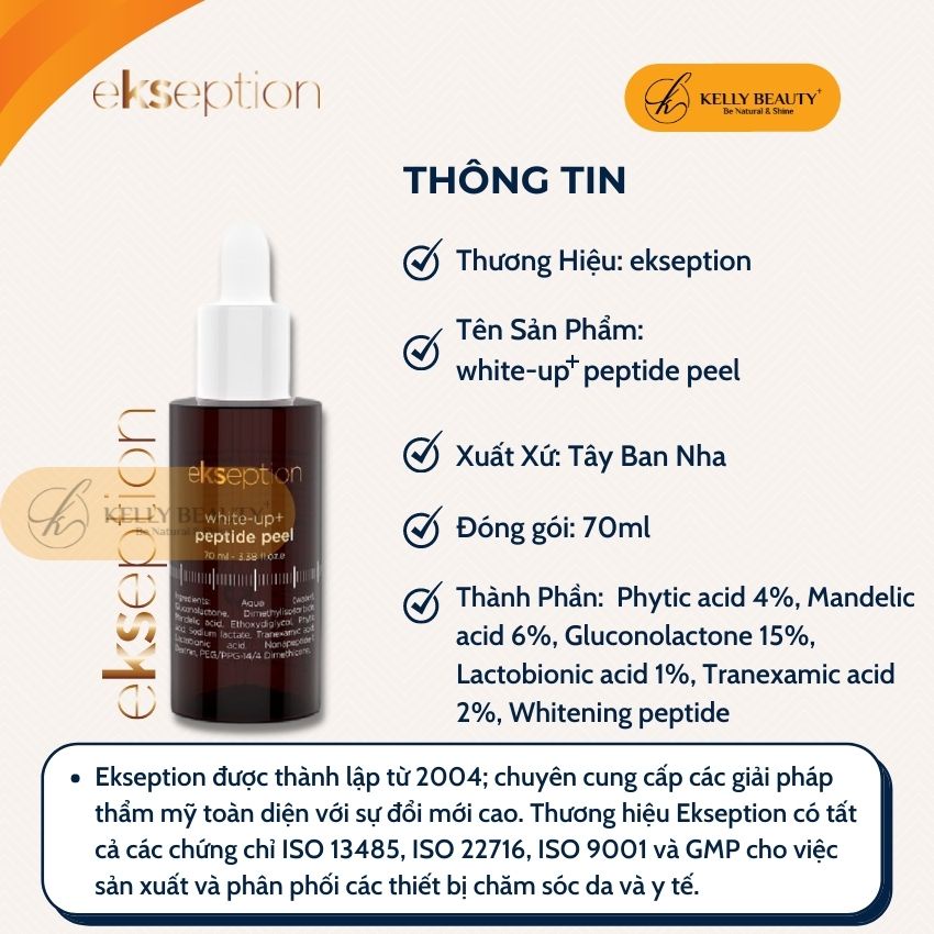 White-Up Peptide Peel EKSEPTION 70ml - Làm Sáng Da, Mờ Thâm Nám; Tái Tạo &amp; Trẻ Hóa Da Nhanh | Kelly Beauty