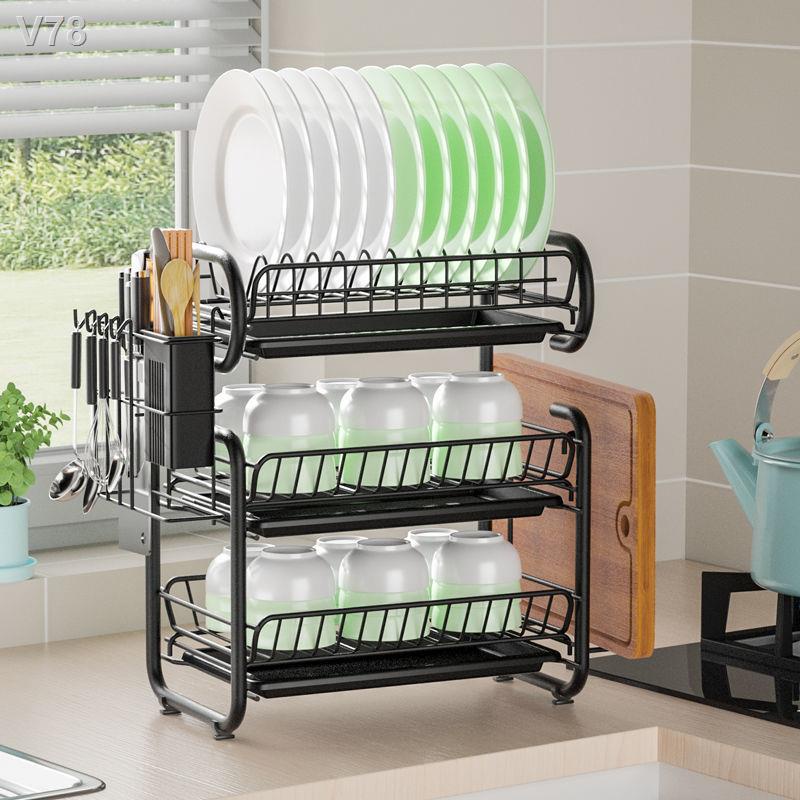 ℗❣✳Kệ nhà bếp, giá để bát đĩa, thoát nước, âm sàn, đĩa nhiều tầng, hộp đựng bộ đồ ăn, mặt bàn, tủ gia đình
