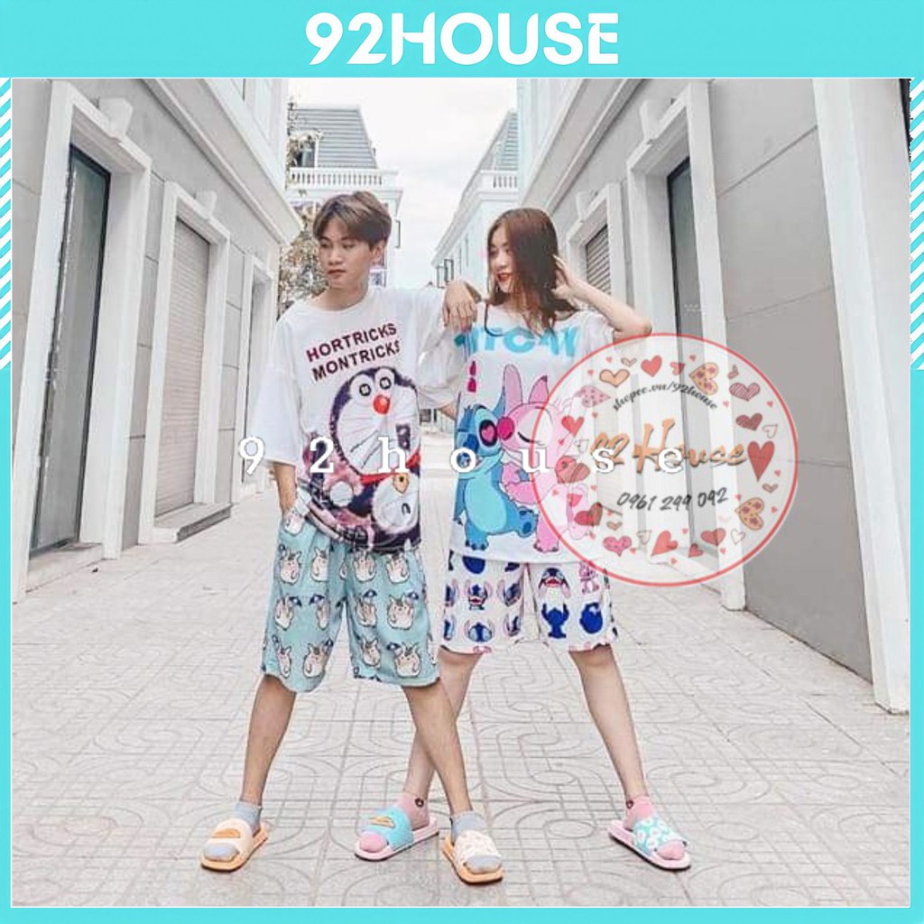 Bộ đùi hoạt hình tay lỡ unisex Stith freesize đồ bộ phom rộng