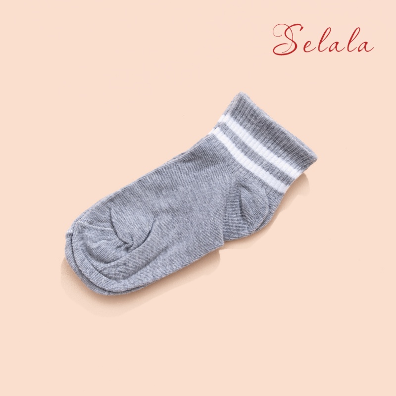 Tất Nữ Cotton Selala Cổ Ngắn Hoạ Tiết Sọc Ngang Hàn Quốc Dễ Phối Đồ