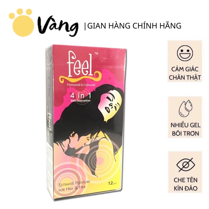 Bao Cao Su Gân Gai Feel 4in1 Có Lằn Thắt Ở Đầu Bao Hộp 12 Cái