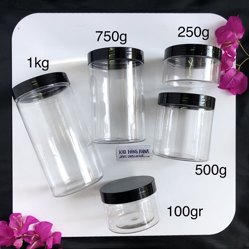 SET 5 hủ nhựa nắp Đen - Combo 5 hủ Trong suốt/ hủ Nâu nắp Đen 1kg / 750g/ 500g / 300g/ 250g/ 200g/ 100g