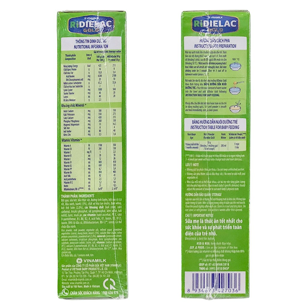 [CHÍNH HÃNG] Bột Ăn Dặm Vinamilk Ridielac Gold Lươn Cà Rốt Đậu Xanh Hộp 200g