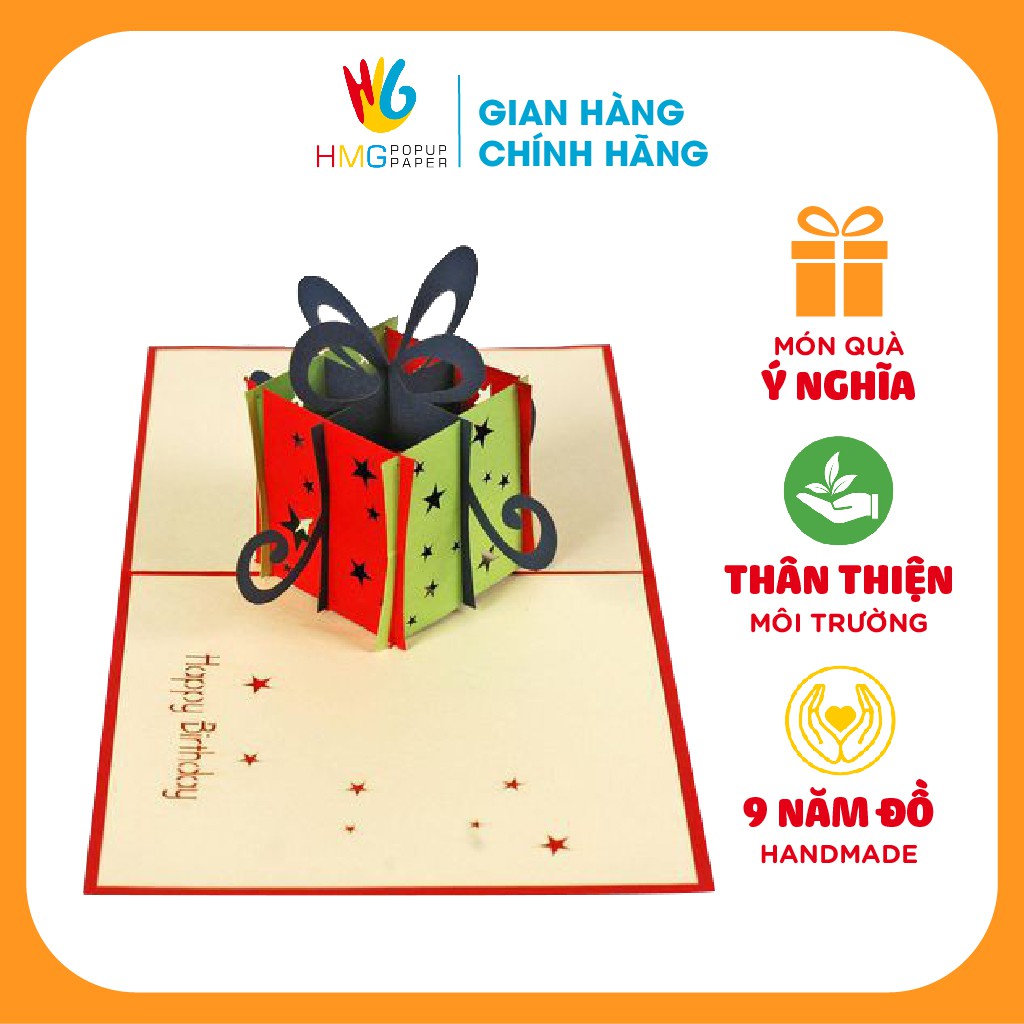 Thiệp Chúc Mừng Sinh Nhật HMG 3D Handmade Happy Birthday Pop-up Card Tặng Kèm Những Món Quà,size 12x12cm