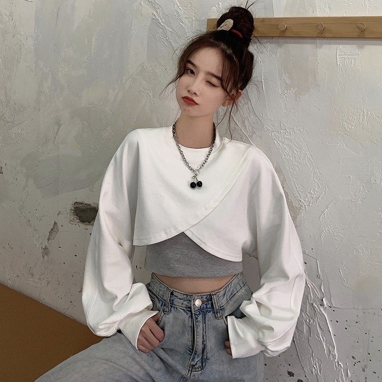 Set áo 2 dây sát nách croptop ôm body + áo xếp giả tay dài croptop tay rộng croptop form ngắn ulzzang ( 2 màu )