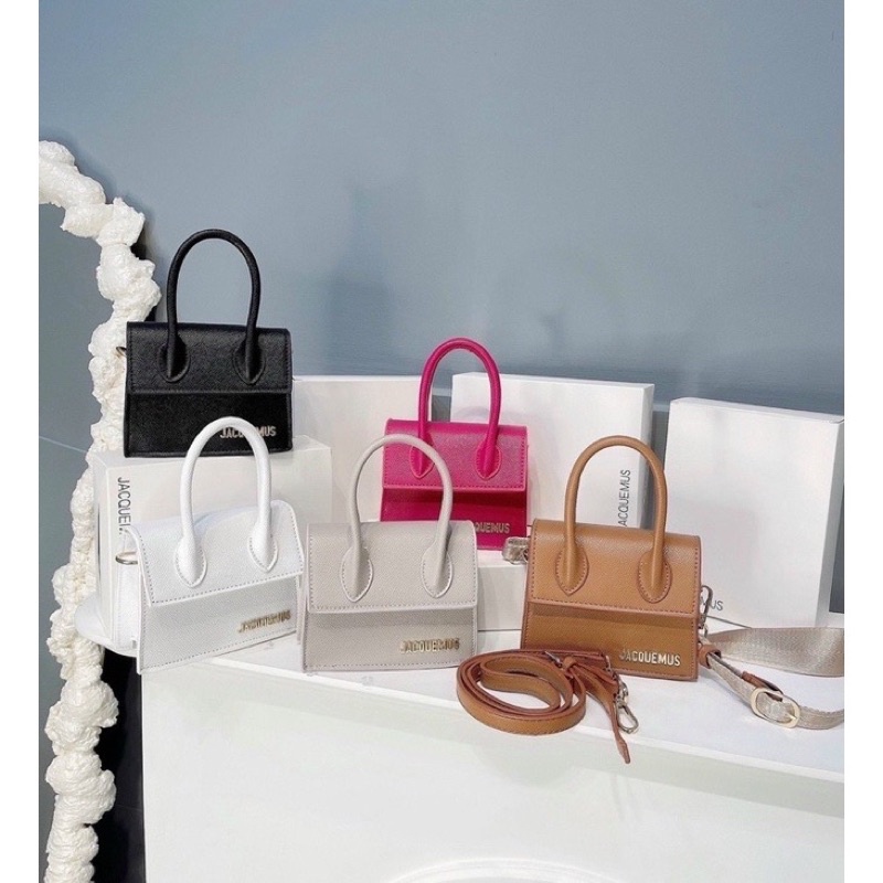 Túi đeo chéo Jacquemus mini size 15 nhỏ nhắn đáng yêu dành cho nữ, bản 2 dây có dây da và dây cải dệt như hình