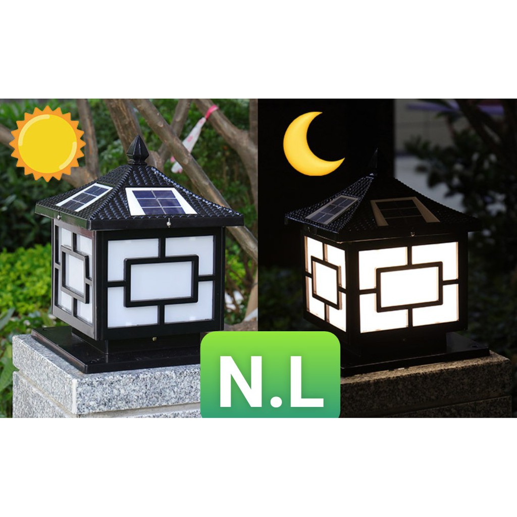 Đèn LED trụ cổng năng lượng mặt trời màu đen phi 25cm TNL 08