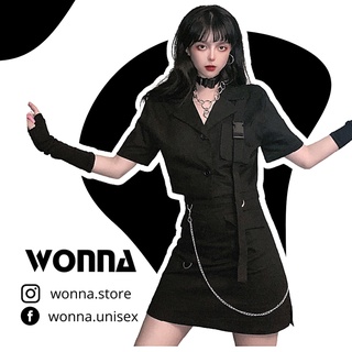 (Có sẵn) Set áo + chân váy chain belt đen cá tính unisex ulzzang street style Hàn Quốc