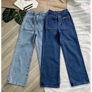 Quần bò ống rộng HANOIJEAN - Quần bò nữ trơn úi hộp cạp cao quần bò cao cấp VNXK BG16