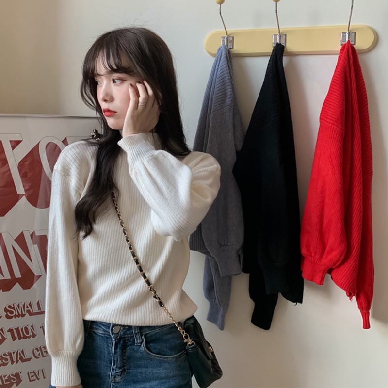 Áo len ZHELIHANGFEI dệt kim tay dài cổ cao dáng ôm thiết kế thanh lịch cho nữ