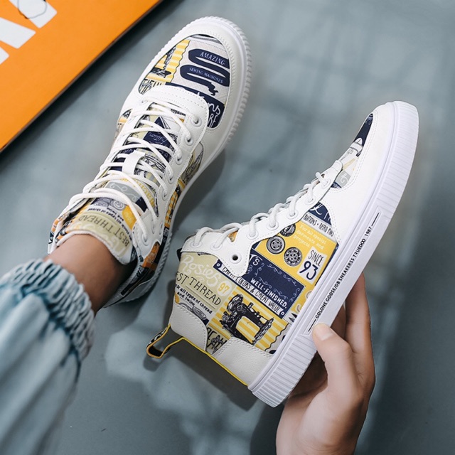 Giày thể thao nam cao cổ in hình phong cách thời trang độc lạ | BigBuy360 - bigbuy360.vn