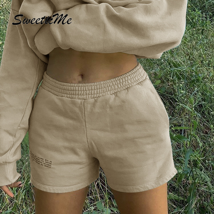 Quần Short Nữ Lưng Thun Màu Trơn In Chữ Tiếng Anh Sweeticme