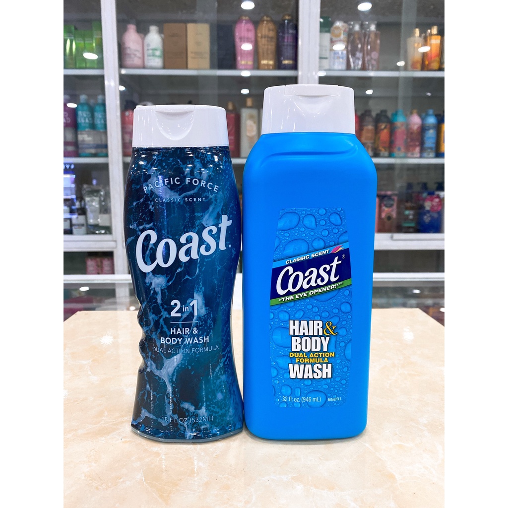 (532ml - 946ml) Sữa tắm gội cho Nam Coast Hair &amp; Body Wash Classic Scent của Mỹ Mẫu Mới