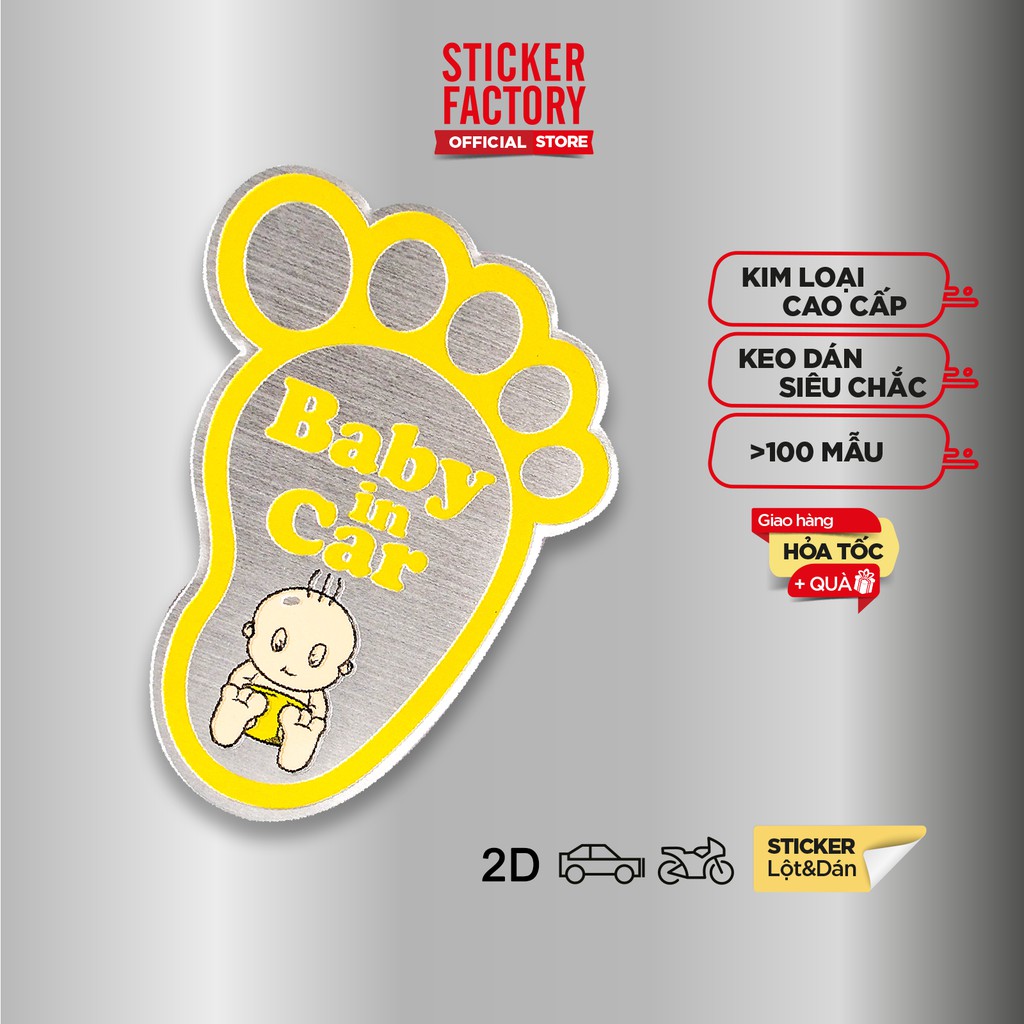 Bàn chân vàng - Sticker hình dán metal kim loại Baby in car
