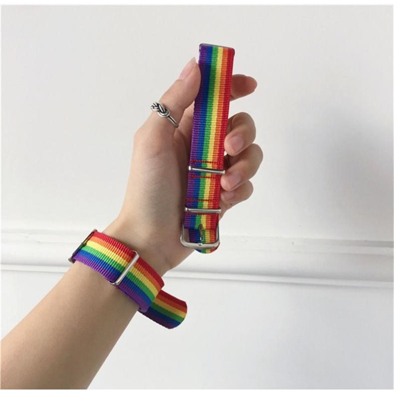 (Ảnh thật ) Vòng tay LGBT cầu vồng vải canvas, dây đồng hồ