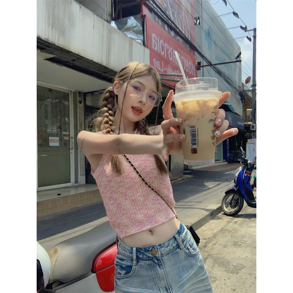 Áo Vest Dệt Kim Không Tay Màu Hồng Mùa Hè 63808