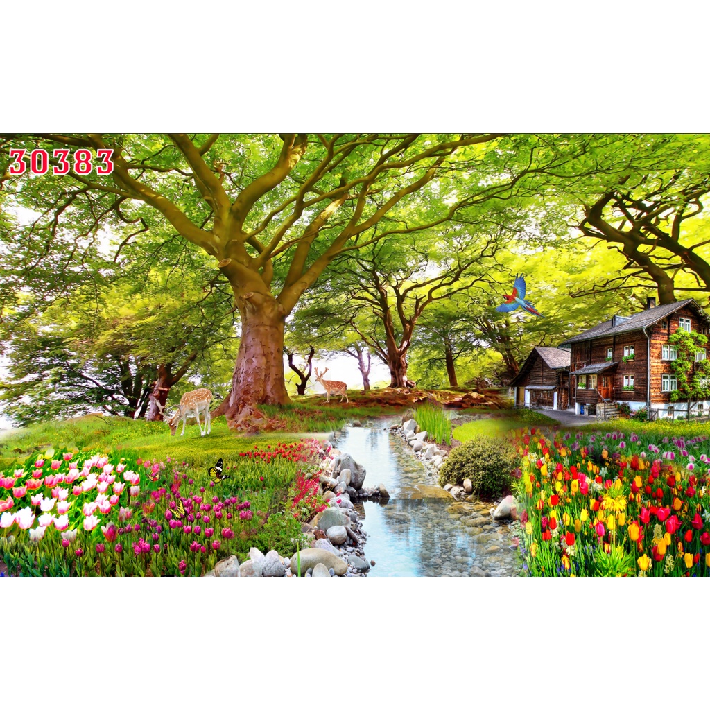 Tranh dán tường 3D cảnh rừng cây hùng vỹ