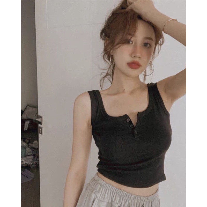 (order) ÁO CROPTOP CÀI CÚC ÔM BODY CỰC CHẤT