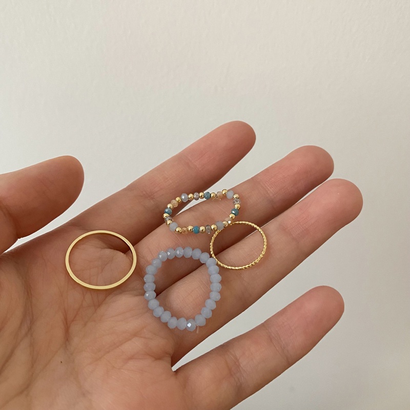 Set 4 nhẫn nữ AY bằng hợp kim mạ vàng/ dạng chuỗi hạt xinh xắn