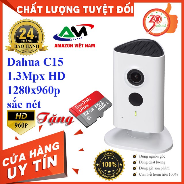 [Tặng thẻ nhớ 32GB] Camera Dahua Wifi C15 đàm thoại 2 chiều 1.3 Megapixel HD 1280x960p