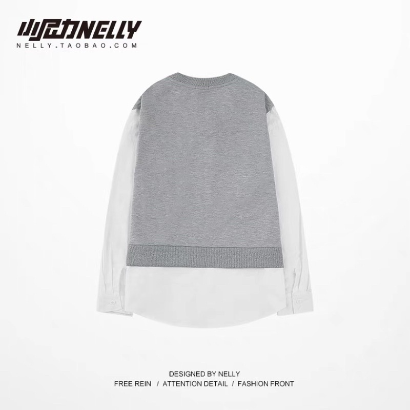 Áo dài tay 7109 giả 2 lớp Nelly Heybig unisex form rộng 39 12 100