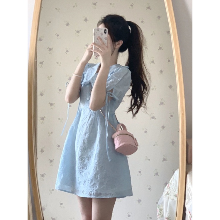 Đầm Tay Phồng Cổ Búp Bê Phong Cách Pháp Thời Trang Mùa Hè Xinh Xắn Cho Nữ