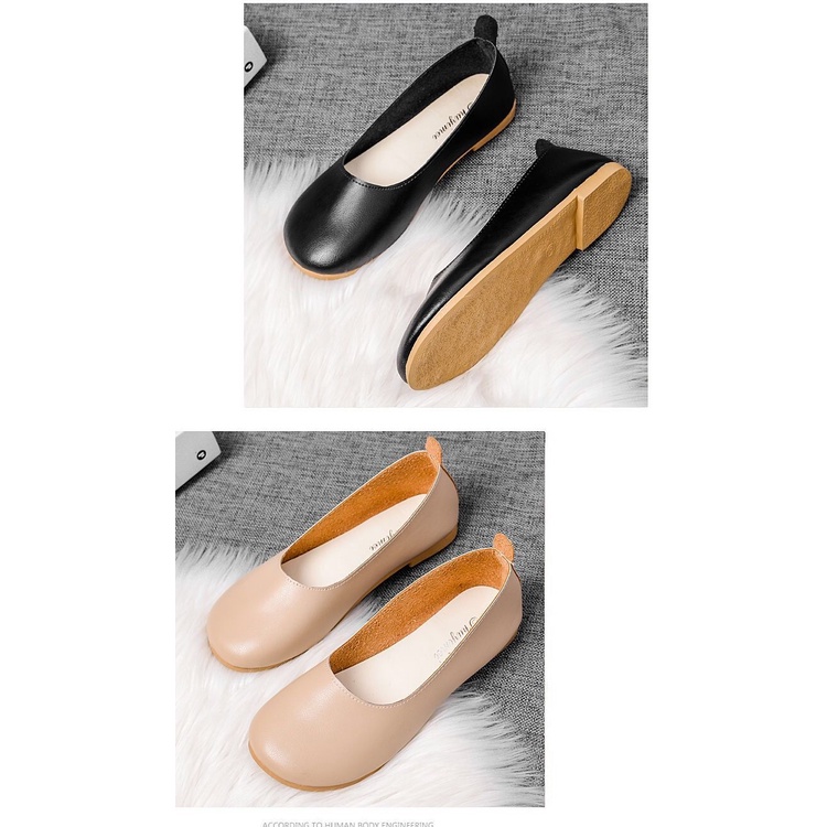 Giày Búp Bê Da Mềm Mũi Tròn Đế Bằng Thoải Mái Dễ Phối Đồ Thời Trang Cho Nữ