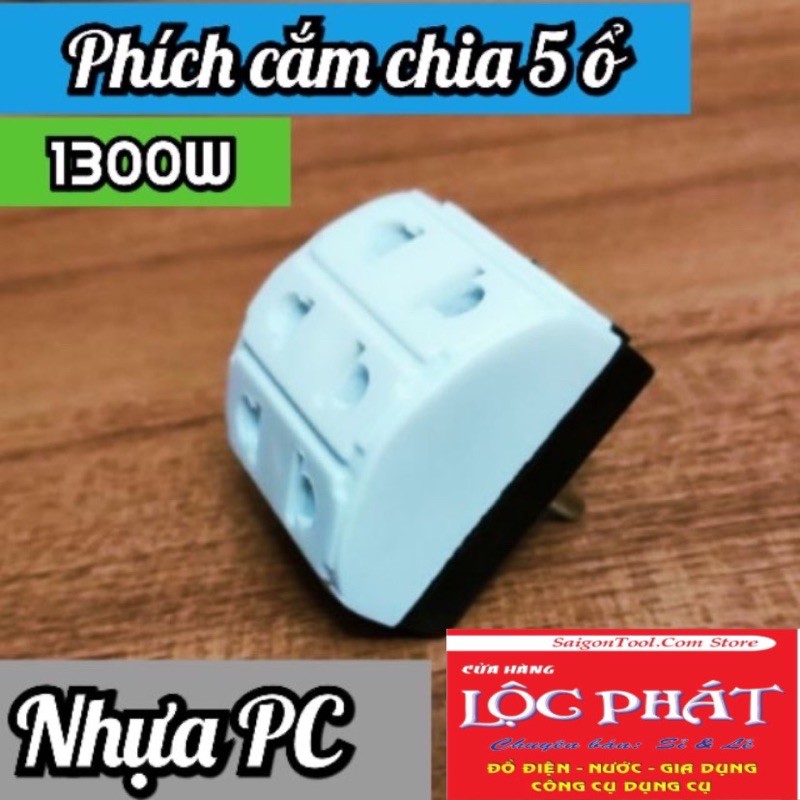 Phích cắm chia 1 thành 5 tiện lợi - chân tròn thông dụng