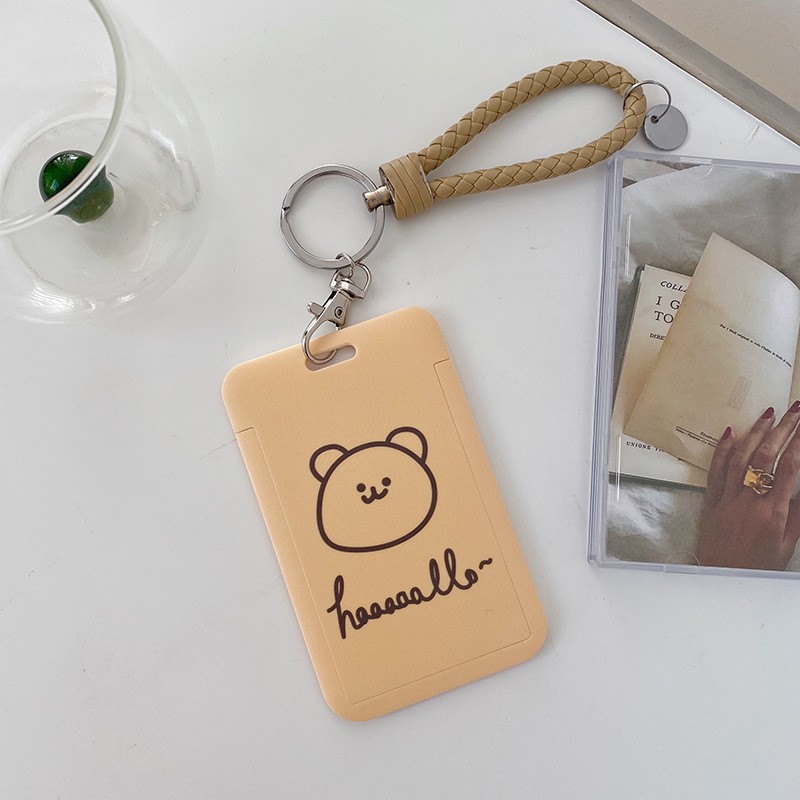 【Messiya】ins Homemade Cute Girl Heart Bear Cream Color Card Set Bus Card Campus Card Lanyard Certificate Set