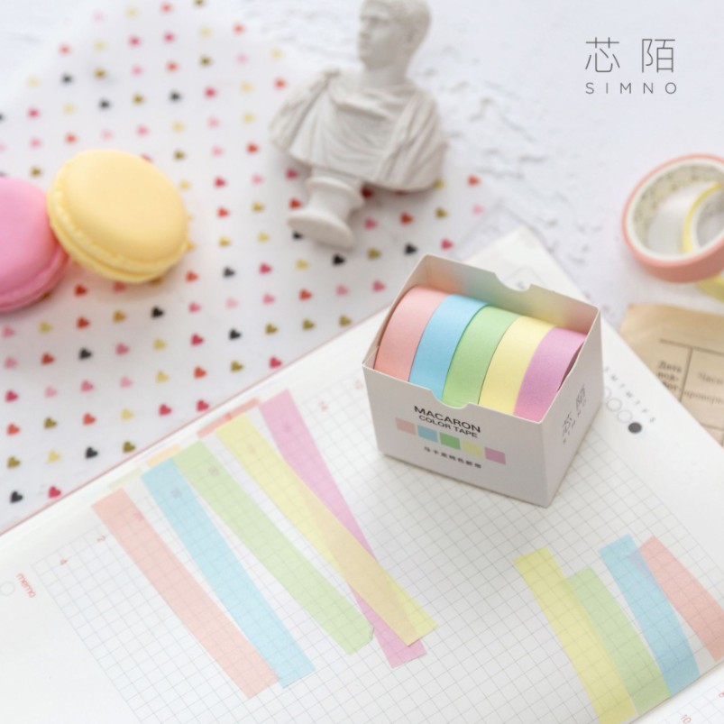 [Mã LIFEBOOK2 giảm 10% đơn 0Đ] Hộp 5 cuộn washi tape màu sắc macaron