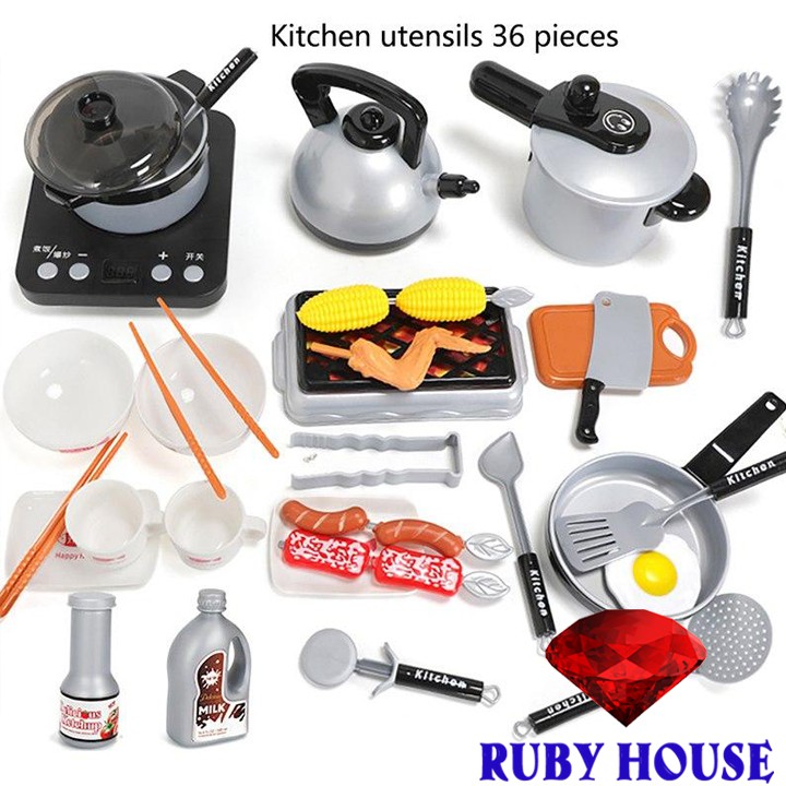 Bộ đồ chơi nấu ăn 36 món mẫu mới 2020 kích cỡ lớn, đồ chơi bé gái-Ruby House