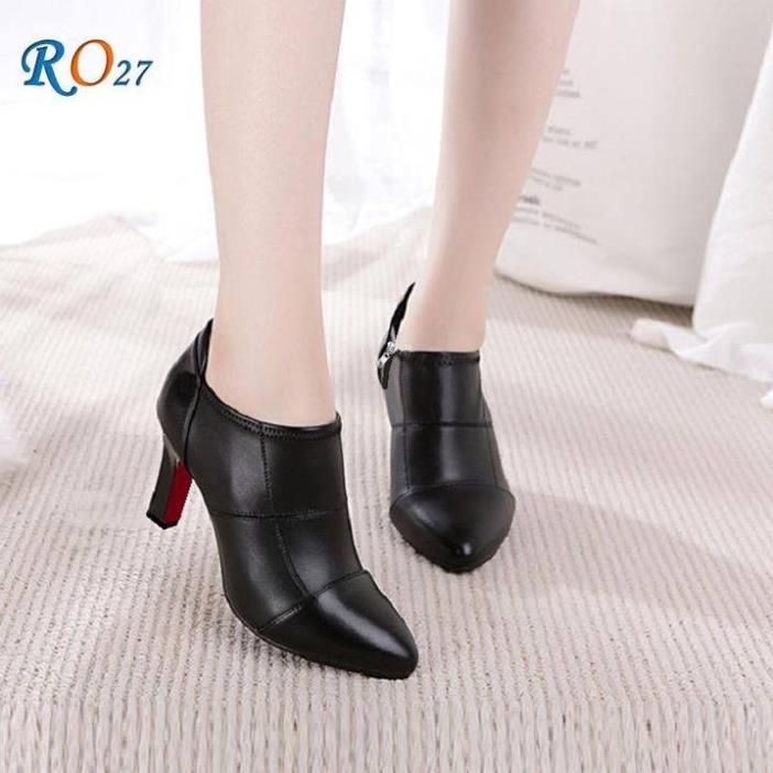 Giày boot bốt nữ cổ thấp 7p hàng hiệu rosata cao gót màu đen ro27 JSO