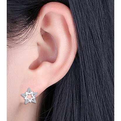 Bông Tai Mạ Bạc 925 Hình Ngôi Sao Đính Ngọc Trai Giả Thời Trang