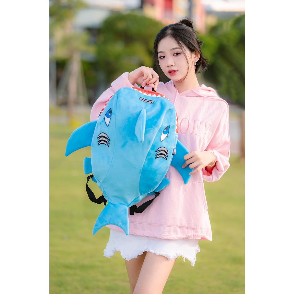 BALO SWAT logo phản quang VẢI NHUNG Shark cute dễ thương đựng vừa laptop, nón bảo hiểm, sách vở, đồ dùng cần