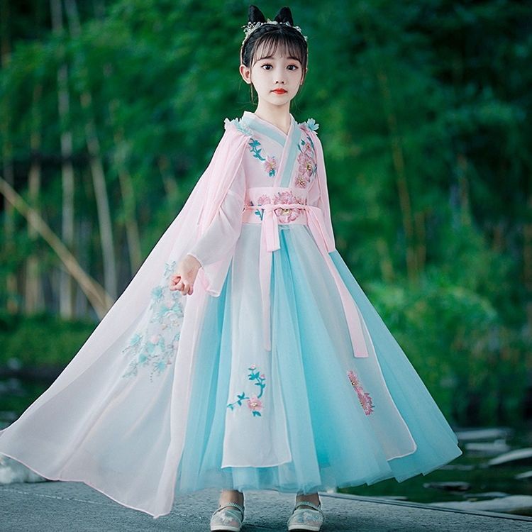 Váy Hán phục siêu tiên của bé gái Trung Quốc, váy thời Đường phiêu dật, váy cổ trang cổ trang của trẻ em, xuân thu 13,9