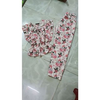 Sét Bộ Bông Vải Lụa Hàn - Áo Cột Nơ - Size Dưới 58kg - Mã LH004