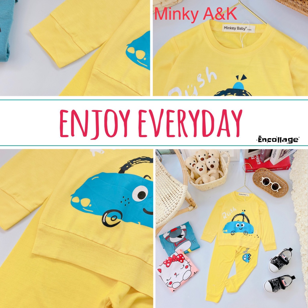 Bộ dài tay thun lạnh in hình động vật dễ thương cho bé trai , gái M.46