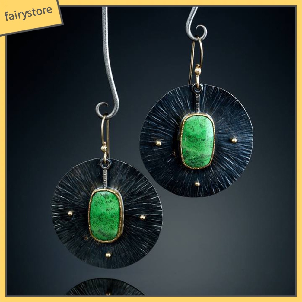 Khuyên tai bằng hợp kim đính đá giả màu xanh ngọc xinh xắn thời trang cho nữ